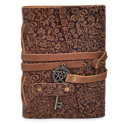 LEATHER VILLAGE Handmade Leather Bound Floral Embossed Journal for Women | 260 Pages Blank of Vintage Paper Writing, Sketchbook, Notebook - Rustic Brown - 10X7 Inches