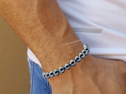 Amazing Gemstone Crystal Bracelet for Women Men's Gifts - Protection Healing Crystal Bracelet - 8mm Gemstone Beaded Stretchable Bracelet Pulseras Para Hombres Mujer Stocking Stuffers Mothers Day Gift (Black Pearl)