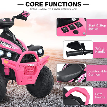 INFANS Kids Ride on ATV, 12V 4 Wheeler Quad Toy Vehicle with Music, Horn, High Low Speeds, LED Lights, Electric Ride On Toy, Battery Powered Wheels Car for Kids 3-8 Years Old (Pink)