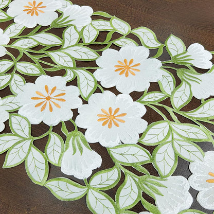 AMZALI Summer Spring Flower Table Runner Embroidered Flowery Cutwork Table Doily Floral Table Dresser Scarf for Home Kitchen Dining Tabletop Decoration ( 15"×72")