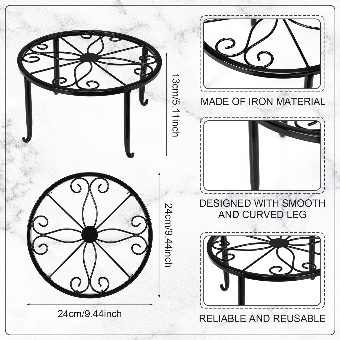 Handepo 8 Pack Metal Plant Stands for Flower Pot Outdoor Indoor Plant Stand Iron Round Circle Plant Shelf Rustproof Plant Display Rack for Planter Supports Home Garden Container