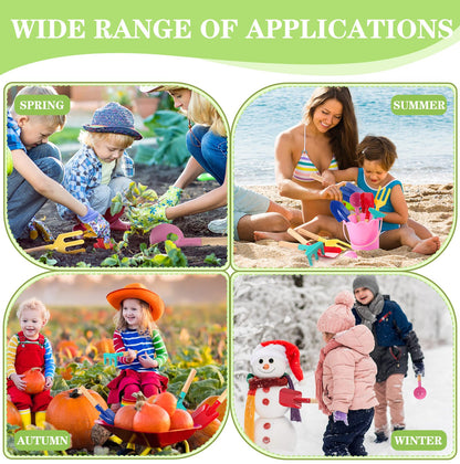 Motionchic 30 Pcs Children Beach Sand Toys Kids Gardening Tools Set Metal Including Shovel, Rake, Fork and Trowel, Summer Beach Sandbox Digging Toys for Kid with Wooden Handle Hoe Outdoor Gift