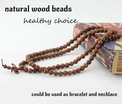 LOYALLOOK 8Pcs 108 Mala Bead Bracelets 8MM Tibetan Buddha Wood Beaded Sandalwood Link Wrist Necklace Chain Bracelets Multilayer Buddhist Prayer Strand Bracelet Meditation Necklace Elastic Chinese Knot
