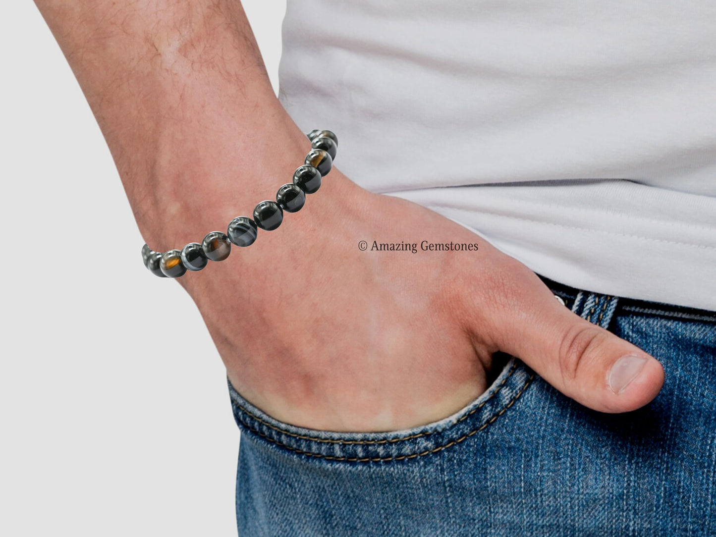 Amazing Gemstone Crystal Bracelet for Women Men's Gifts - Protection Healing Crystal Bracelet - 8mm Gemstone Beaded Stretchable Bracelet Pulseras Para Hombres Mujer Stocking Stuffers Mothers Day Gift (Black Sulemani Hakik)
