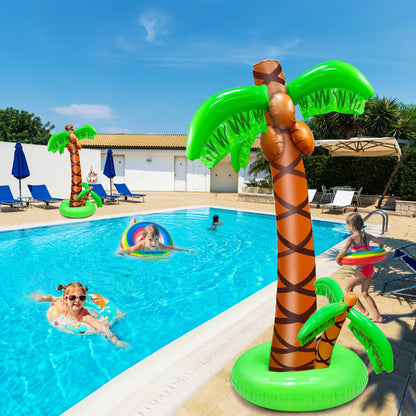 2 Pack Inflatable Palm Trees with Exclusive Two Trunks, 5.5Ft Blow Up Palm Tree Luau Hawaiian Tropical Theme Birthday Indoor Party Decoration, Outdoor Summer Beach Pool Party Supplies Photo Prop Decor