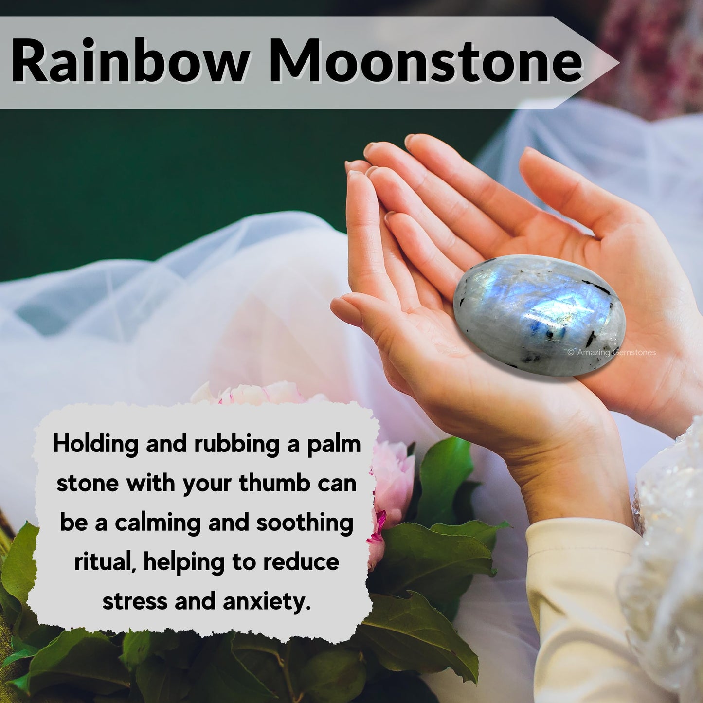 Amazing Gemstone Rainbow Moonstone Crystals and Healing Stones - Large Palm Stone Crystals Piedra - Crystal for Good Luck, Positive Energy, Meditation - Unique Stocking Stuffers Gifts for Women, Men