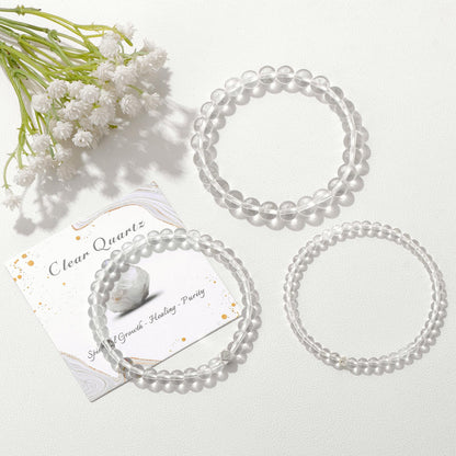 Raicegs 4MM Clear Quartz Beaded Bracelets Healing Crystal Bracelet for Women Men Natural Stone Handmade Stretch Bracelet Reiki Spiritual Jewelry