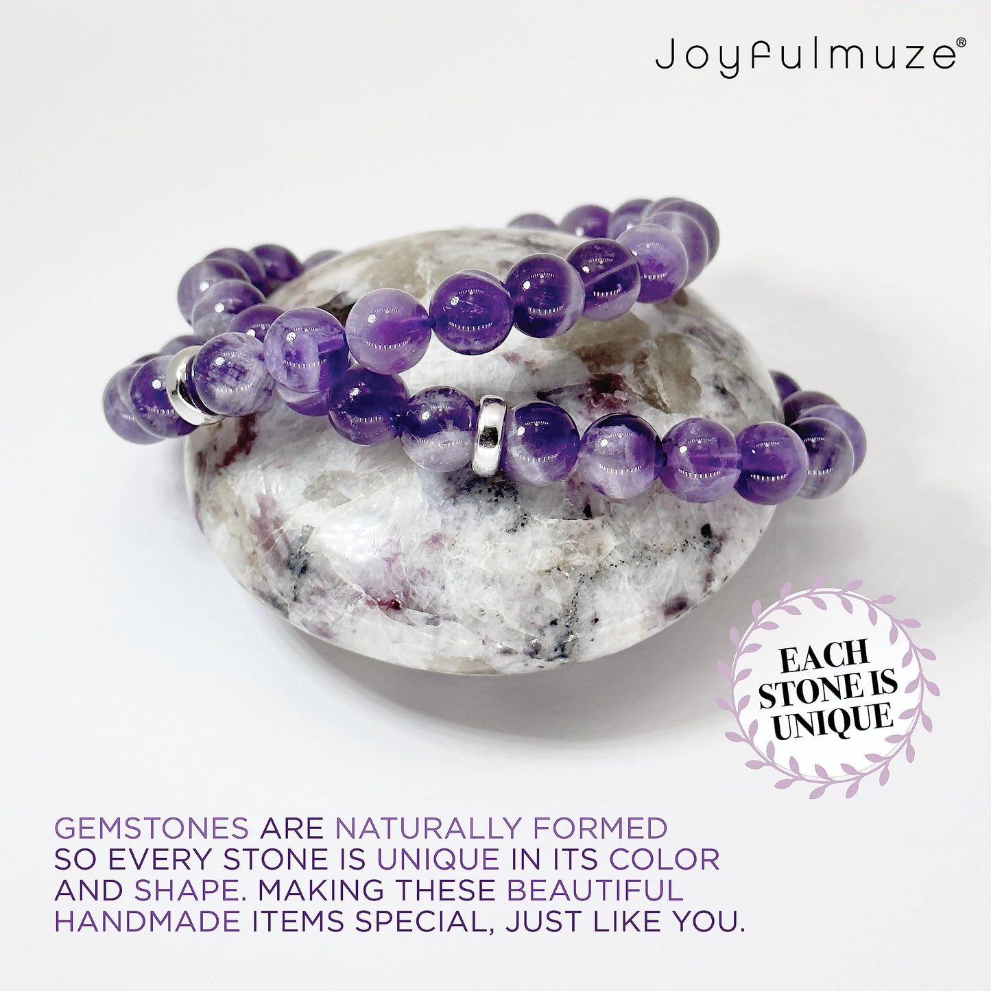 Joyfulmuze Genuine Dream Amethyst, Handmade Stackable Stretch Bracelet, Simple Natural Purple Quartz, Healing Chakra Bracelet, Gifts for Women, 17cm (Dream-Amethyst)