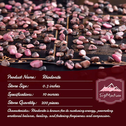 SigMntun Polished Rhodonite Crystal Chips 200 Pcs - 0.3" 10 oz Tumbled Stone Chips Crushed Sea Glass Stones Healing Reiki Crystal Making Home Decoration