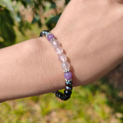 Gracayfr Anxiety Relief Bracelet Empath Protection Black Tourmaline Hematite Lepidolite Rose Quartz Healing Crystal Grief Support Items Jewelry Halloween Christmas Day Gifts For Women Lepi Ros