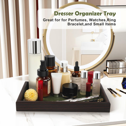 Zosenley Wooden Valet Tray with Leather Base - Nightstand Catchall Organizer for Cologne, Perfume, Keys, Wallet, Phone, Watch, Jewelry & Sunglasses (Green)