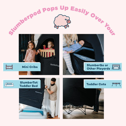 SlumberPod with Fan The Original Blackout Sleep Tent Travel Essential for Baby and Toddlers, Mini Crib and Pack n Play Cover, Sleep Pod with Monitor Pouch and Fan Pouch, Blocks 95%+ Light, Black