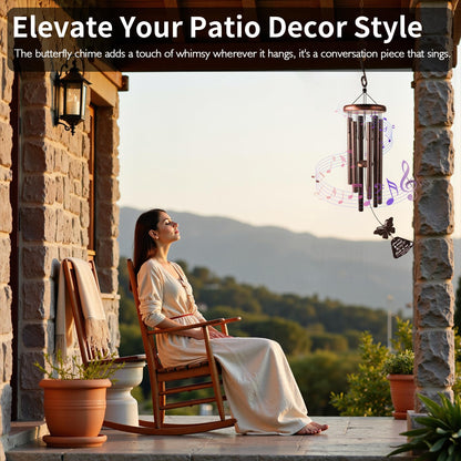 YLYYCC Wind Chimes for Outside with Butterfly Wind Catcher, 33" Memorial Metal Wind Chime Suitable for Patio, Garden Hanging Decorations, Deep Tone Soothing, Perfect Christmas Birthday Gifts for Women