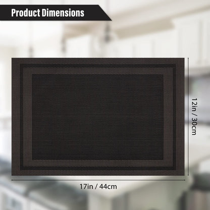 Winknowl Placemats Set of 4，Heat Resistant Woven Vinyl Washable PVC Place Mats，Non-Slip Stain Resistant Indoor/Outdoor Table Mats for Dining Table (Black Brown)