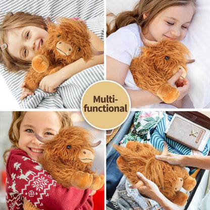 2Pcs Highland Cow Stuffed Animals, Microwavable Stuffed Animal Adorable Fluffy Highland Cow Plush for Warmth Comfort, Heatable Coolable Lavender Scent Toy, Cute Soft Plushies Gift for Kid Boys & Girls