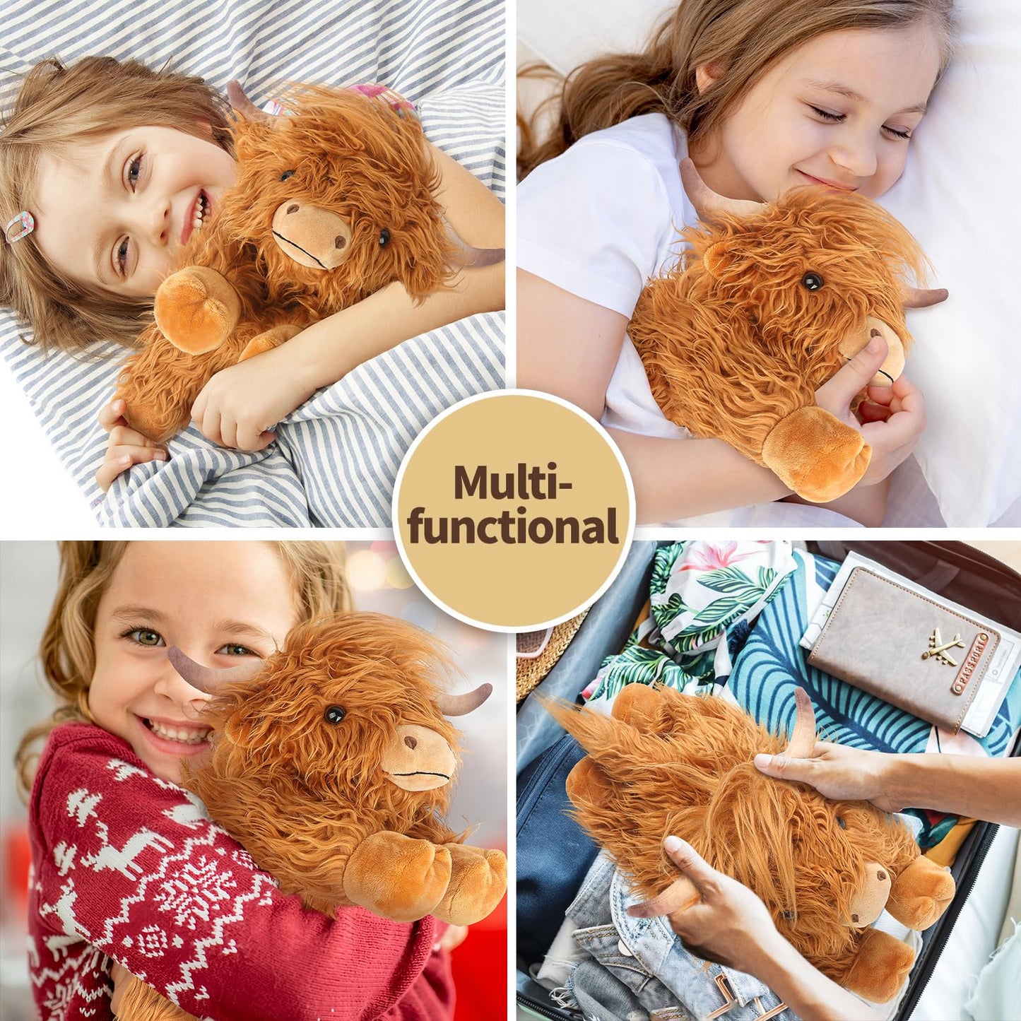 Highland Cow Stuffed Animals, Microwavable Stuffed Animal Adorable Fluffy Highland Cow Plush for Warmth Comfort, Heatable Coolable Lavender Scent Toy, Cute Soft Plushies Gift for Kid Boy Girl & Adult