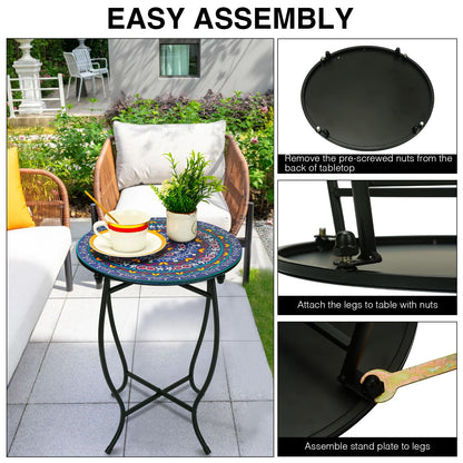 Outdoor Metal Side Tables, 14" Round Patio Side Table, Weather Resistant Metal End Table Side Table for Patio Yard Porch Balcony Garden Bedside, Plant Stand for Indoor, Easy Assemble