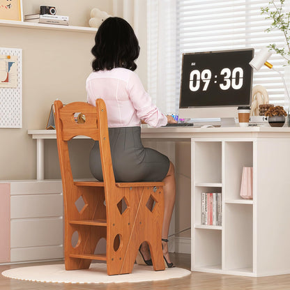 ybaymy Folding Library Ladder Chair, 4 Tier Portable Step Stool Chair, Lightweight 3-in-1 Stepladders Display Stand, Library Steps Bookshelf Plant Stand for Storage and Decoration