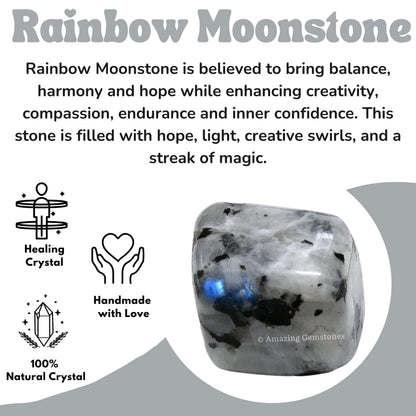 Amazing Gemstone Rainbow Moonstone Crystals and Healing Stones Tumbled - 1000+ Carats Rainbow Moonstone Stone, Healing Stones for Energy Balance, Stress Relief - Premium Polished Gems Rocks