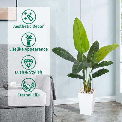 HAIHONG Bird of Paradise Artificial Plant 5FT, Faux Tropical Palm Tree with White Tall Planter, Large Fake Plants in Pot - Artificial Tree for Home Office Living Room Decor Indoor