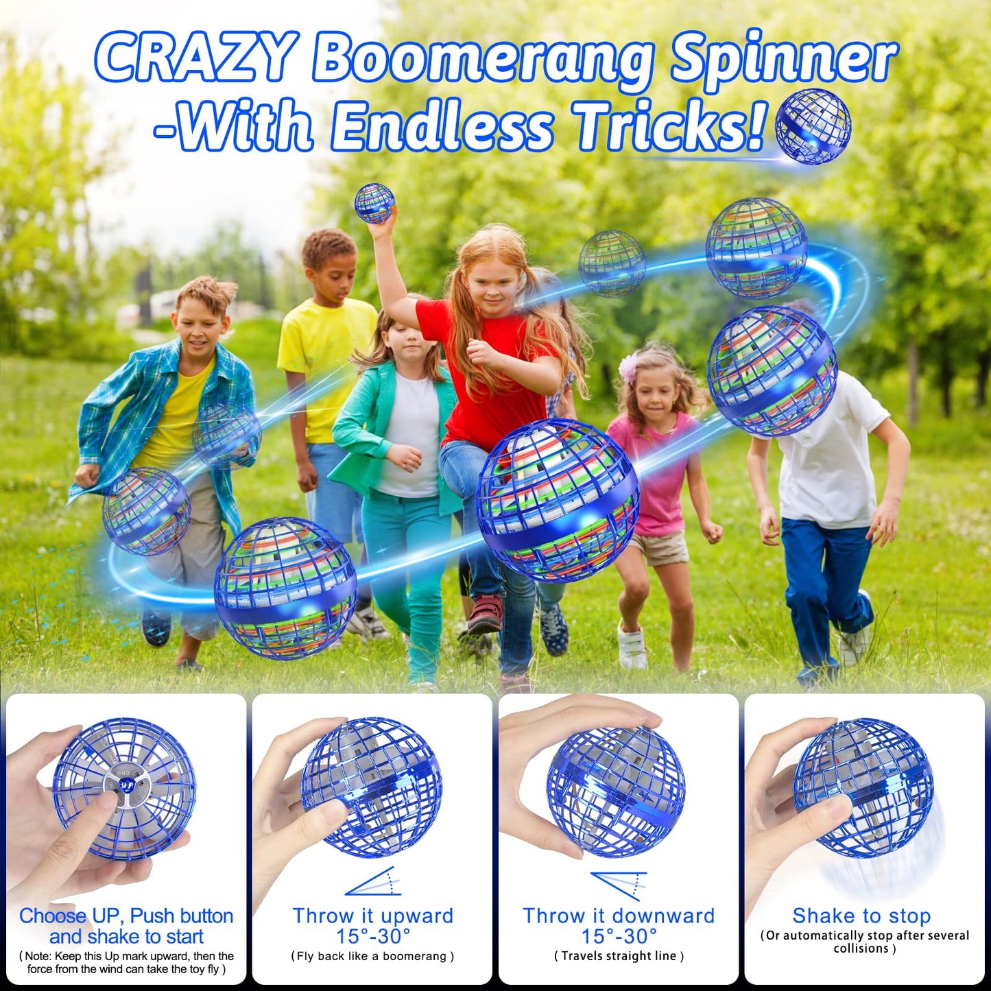 semai Flying Orb Ball Toy 2025, 2 Pack Magic Cosmic Globe UFO Boomerang Hover Ball Fidget Spinner Mini Drone for Kids Age 6-8-13, Cool Toys Gift for 6 7 8 9 10+ Year Old Boys Girls Teens Outdoor Toys