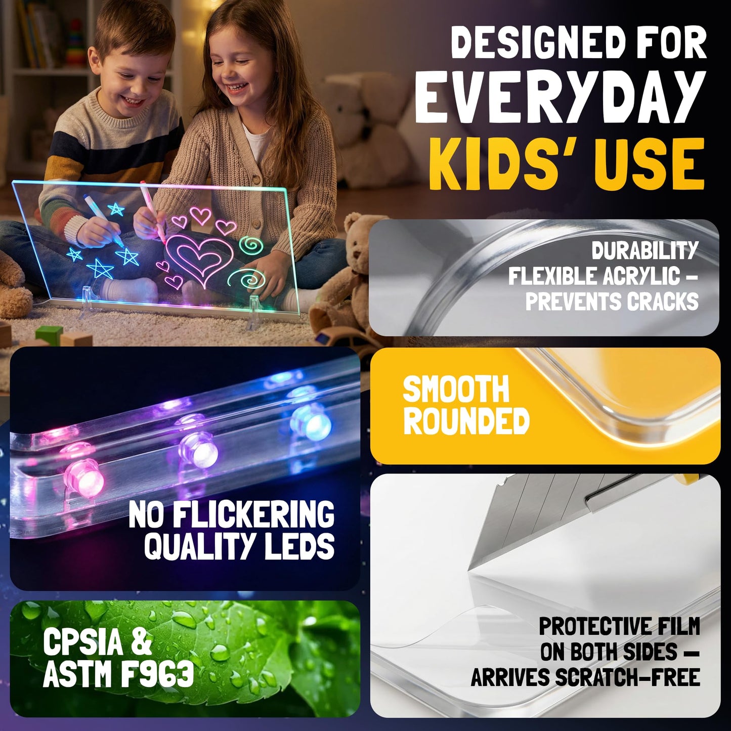 Nutty Toys Magic LED Drawing Board - 10 Light Up Modes - XL 16" Dry Erase Glow Note Doodle Pad - Pens, Adapter & Accessories incl., Top Birthday & Easter Gifts 2026 for Kids, Girls, Boys & Teens
