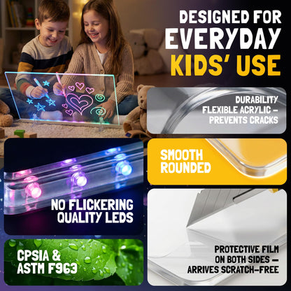 Nutty Toys Magic LED Drawing Board - 10 Light Up Modes - XL 16" Dry Erase Glow Note Doodle Pad - Pens, Adapter & Accessories incl., Top Birthday & Easter Gifts 2026 for Kids, Girls, Boys & Teens