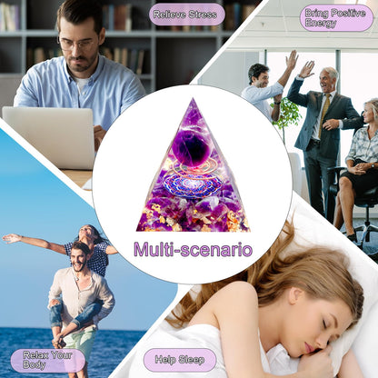 Saefheled Orgone Pyramid Energy Generator,Natural Amethyst Orgonite Crystal Healing Pyramids for Reduce Stress Chakra Reiki Healing Meditation Attracts Lucky and Success,Accumulate Wealth Health(6cm)