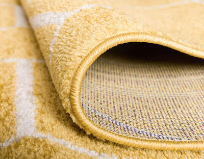 Unique Loom Trellis Frieze Collection Area Rug - Geometric (2' x 8' 8" Runner, Yellow/ Ivory)