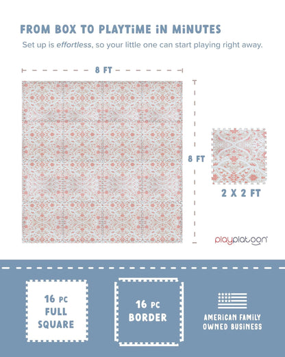 Play Platoon Non-Toxic Large Baby Play Mat for Floor, 16 Tile 96 x 96 inch - Extra-Thick Interlocking Foam Floor Tiles 24 x 24 in Puzzle Mat Pieces with Border, Playmat for Toddlers & Children - Petal