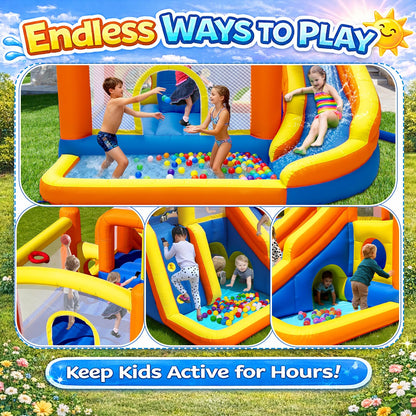 Baralir 16.5x11FT Heavy Duty Bounce House Water Slide Combo for Big Kids, Wet/Dry Split Play Zones, Kids Bounce House with 2 Independent Slides, 2 Climbing Walls & 2 Pools, 2 Crawl Tunnels