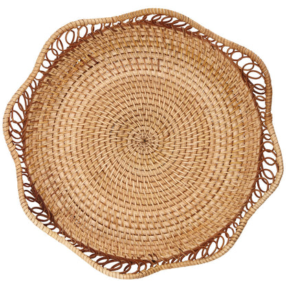 KEILEOHO 2 PCS Rattan Fruit Basket, Rattan Fruit Bowl for Serving, Woven Bread Basket for Bread, Vegetables, Kitchen Tabletop Display, 11.8 x 2.36 Inch