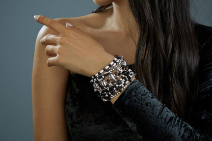 SPUNKYsoul stretch bracelet (White, Black & Silver)