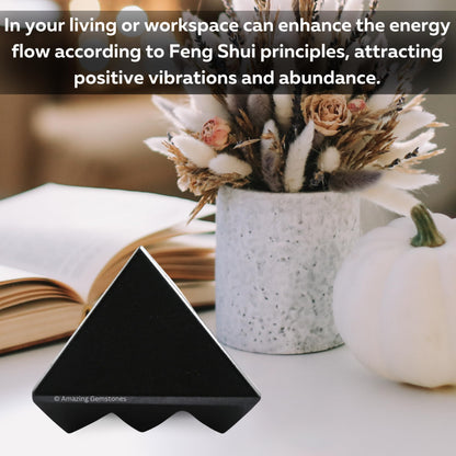 Amazing Gemstone Shungite Crystal Pyramid with 9 Pyramid Plate Bottom - 1" Mini Pyramid Figurine of Natural Stone Pyramid for Meditation, Reiki, Chakra Balancing Vastu Pooja and Crystal Grids