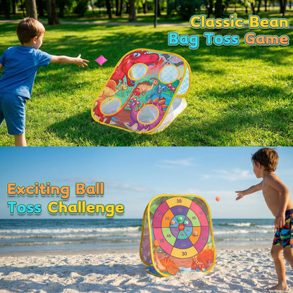 Dinosaur Bean Bag Toss Game: Outdoor Toys Cornhole Board for Kids Toddlers, Party Activities Carnival Outside Yard Backyard Beach Games for Kids Boys Toddlers Ages 3 4 5 6 7 8 Year Old Birthday Gifts