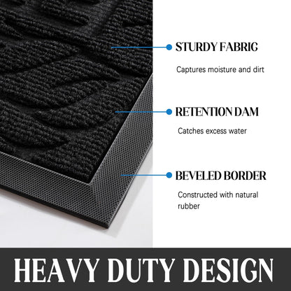 Yimobra Welcome Mat Outdoor 29.5x17, Waterproof Non-Slip Outdoor Mats for Front Door Outside Entrance, Low-Profile Entryway Mat Indoor for Garage Patio, Black