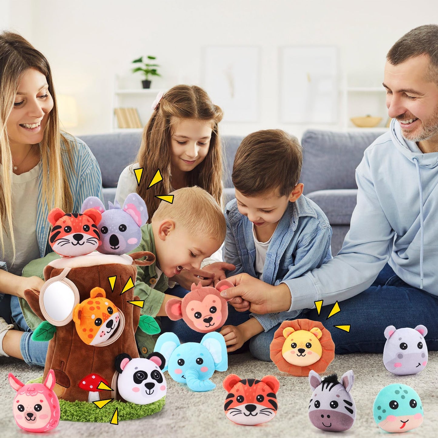 Arrowbash 13 Pcs Plush Animal Tree House Toy for Babies 6-24 Months, Hide and Seek Sensory Toy, Montessori Toddler Learning Toys, Soft Stuffed Animal Playset, Baby Development Toys Gift for Boys Girls
