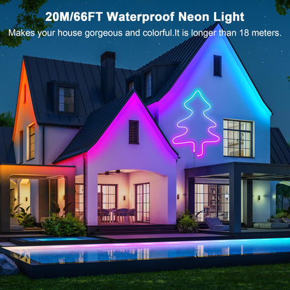 Cozylady 66Ft (33Ft * 2 Rolls) RGB LED Neon Rope Lights for Bedroom, 20m LED Strip Lamp with Double Sided Adhesive Tape, App/Remote Control DIY Lights Decorate The Outdoor and Indoor of Your Home