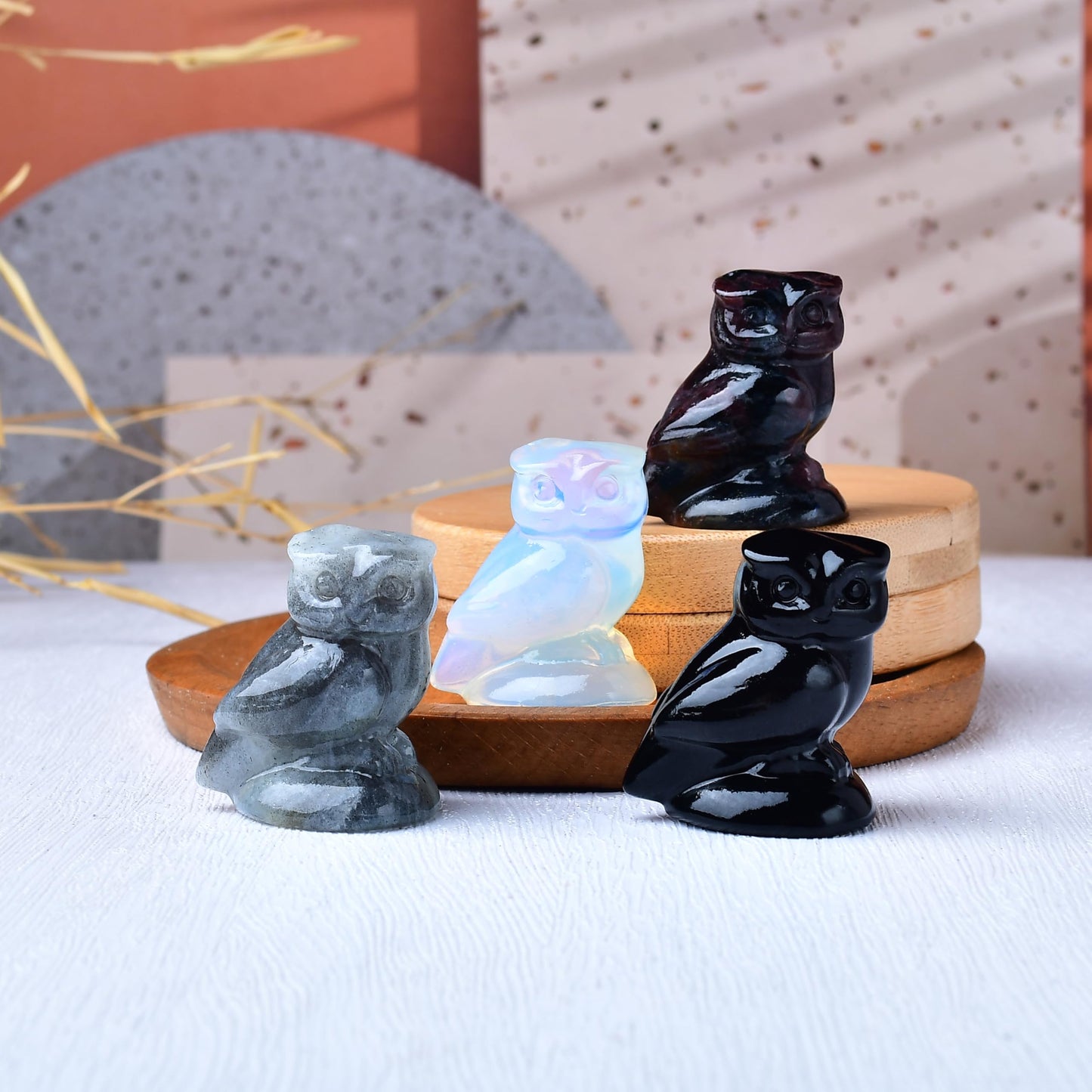 WUYOUSHI Obsidian Crystal Owl Figurine Hand Carved Lucky Stone Statue for Healing Home Office Decor Spiritual Gift for Women Men