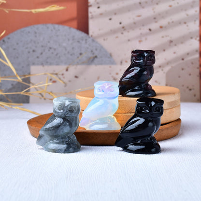 WUYOUSHI Garnet Crystal Owl Figurine Hand Carved Lucky Stone Statue for Healing Home Office Decor Spiritual Gift for Women Men