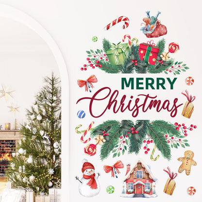 Merry Christmas Wall Decals Stickers Holiday Party Backdrop Decorations Festive Arch Backdrop Home Decor Christmas Photography Background Stickers for Living Room Nursery Home