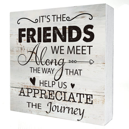 Kinship Wooden Box Sign Desk Decor Rustic Wood Block Plaque Box Sign for Home Living Room Shelf Table Decoration (5 X 5 Inch) (FRIENDS)