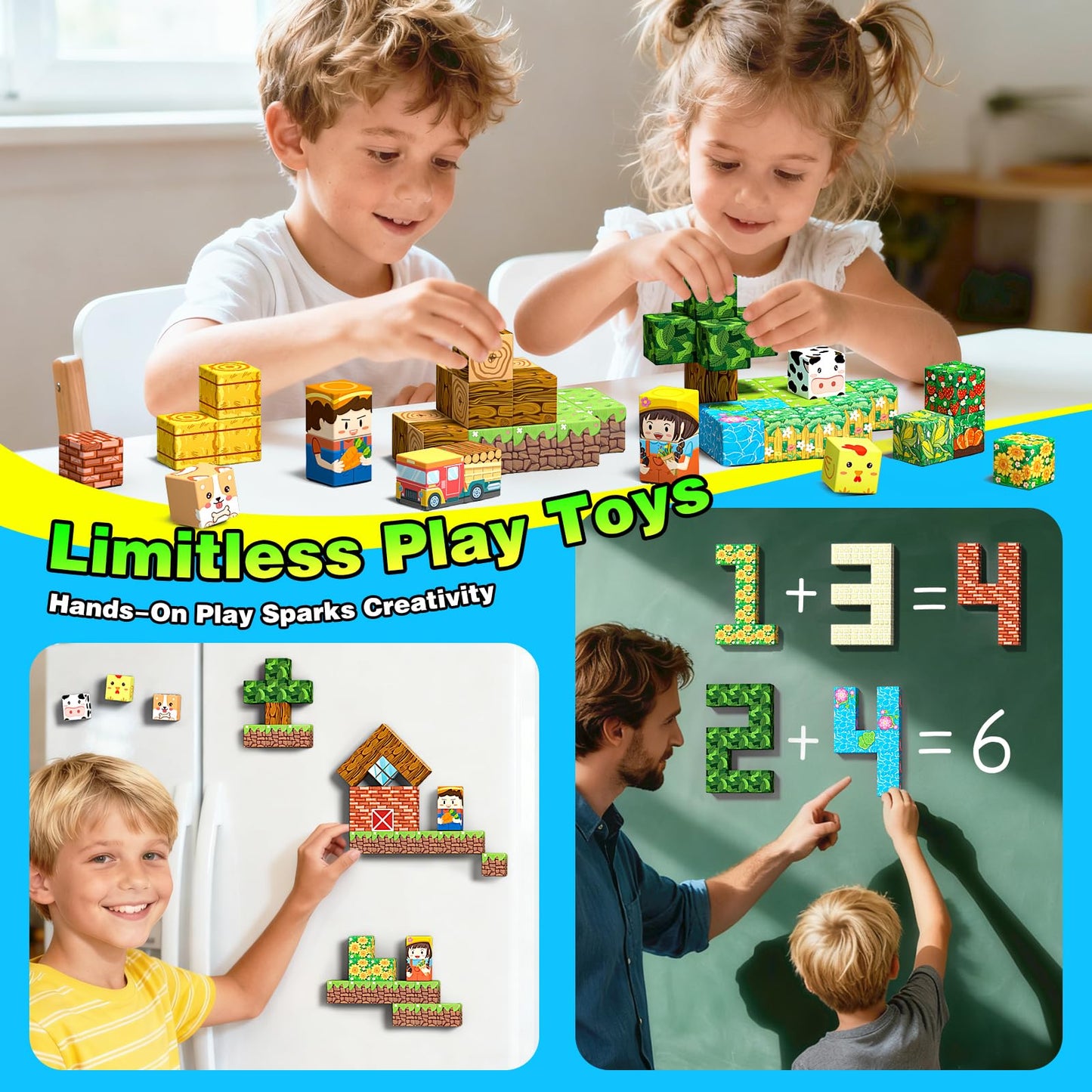 Mini Magnetic Blocks, Magnet Building Cubes, Farm Animal Travel Outdoors Toys with Portable Iron Box, STEM Montessori Sensory Educational Toys for Toddlers, Gift for Kids Ages 3-8 Boys & Girls