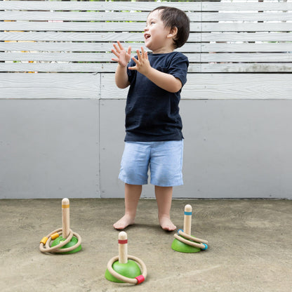 PlanToys® Meadow Ring Toss Wooden Montessori Coordination and Gross Motor Toy | Focus, Aim, Balance and Movement Development Activity | Eco Friendly Outdoor and Indoor Learning Game
