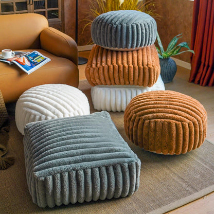 Artbloss Unstuffed Pouf Ottoman Soft Bean Bag Storage Farmhouse Pouf Cover 20x20x8 Inches Decorative Floor Footrest for Living Room Bedroom Outdoor (Caramel, Round)