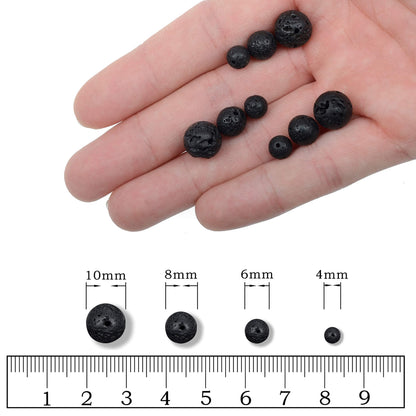 AD Beads Natural Gemstone Round Loose Beads 15" for Bracelet Necklace Earrings Jwelery Making Crafts DIY (10mm, Black Lava Stone)