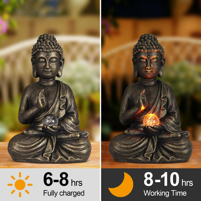 nawaza Buddha Statue Garden 9″ Solar Resin for Home Decor Yard Garden Patio Lawn Ornaments, Prayer Spiritual Living Figurine, Decor Outdoor Buddha Figurine Premium Bronze