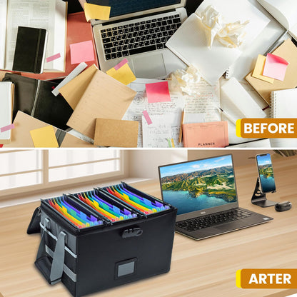 File Box with Hanging Folders Important Fireproof Document Organizer with Lock Collapsible Portable File Box with Handle for Home or Office for Hanging Letter & Legal Folder