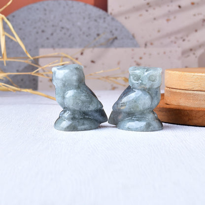 WUYOUSHI Moonstone Crystal Owl Figurine Hand Carved Lucky Stone Statue for Healing Home Office Decor Spiritual Gift for Women Men
