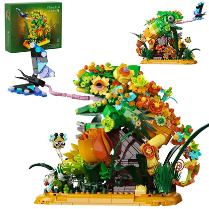 Chameleon Garden Bonsai Building Set, 1092PCS Nature Inspired MOC Flowers & Insects STEM Kit Compatible with Lego Animal, Stunning Desk Decor for Home/Office, Building Blocks for Kids Adults Aged 12+